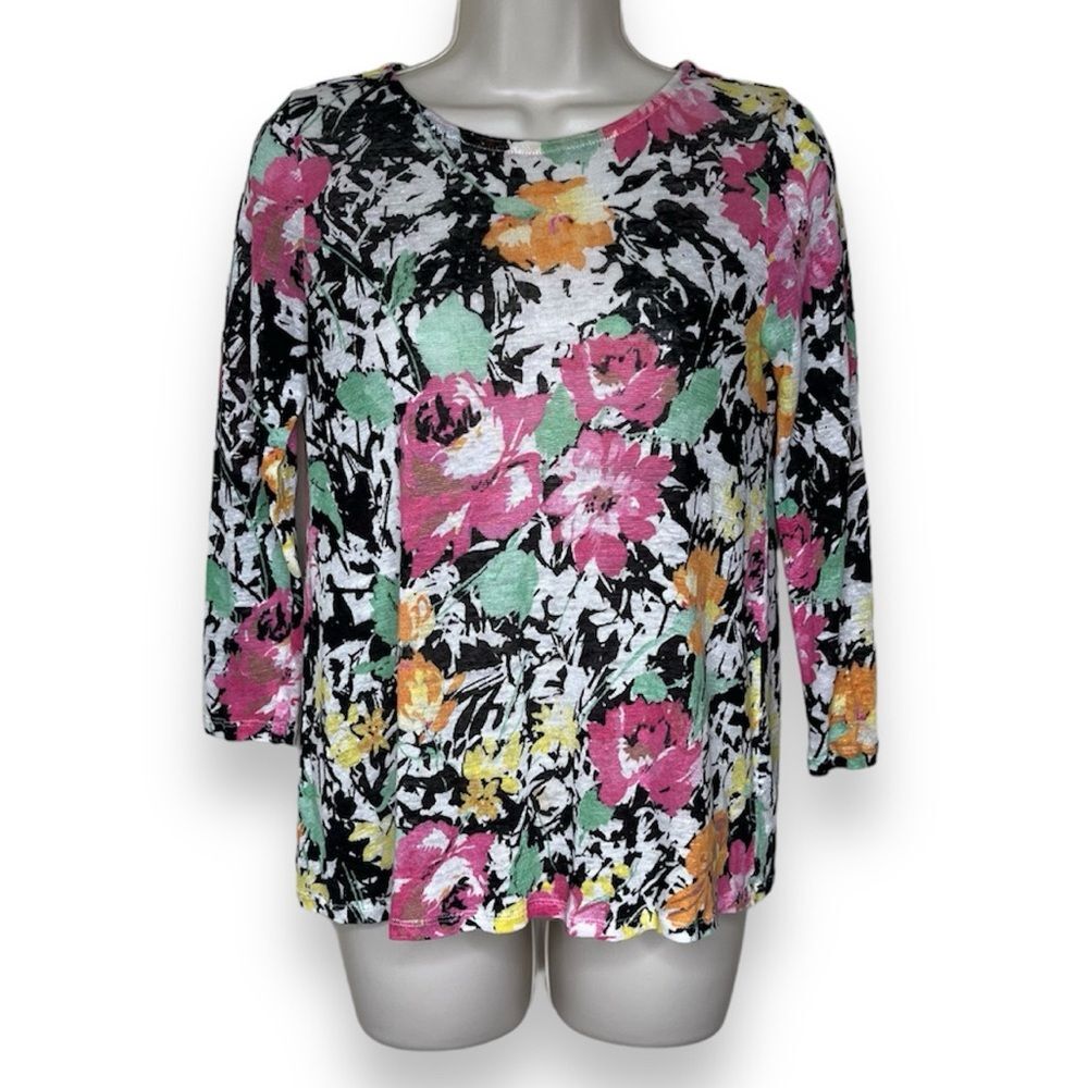 Lauren Ralph Lauren Linen Multi Floral Lightweight Sweater Top Women Size Small
